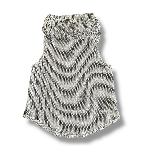 Free People Timber Knit Cowl Neck Tank Top Women’s Medium Black White Sleeveless - Picture 1 of 7